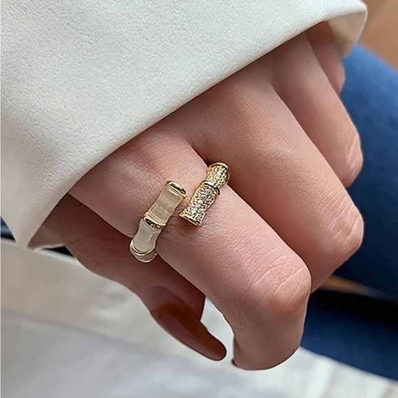 Artificial gemstone opal stone bamboo joint design women’s ring - Picture 3 of 6